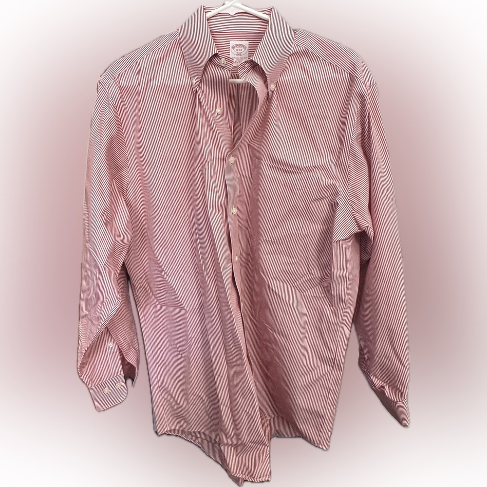 Brooks Brothers Pink and White Stripe Button-Down Dress Shirt